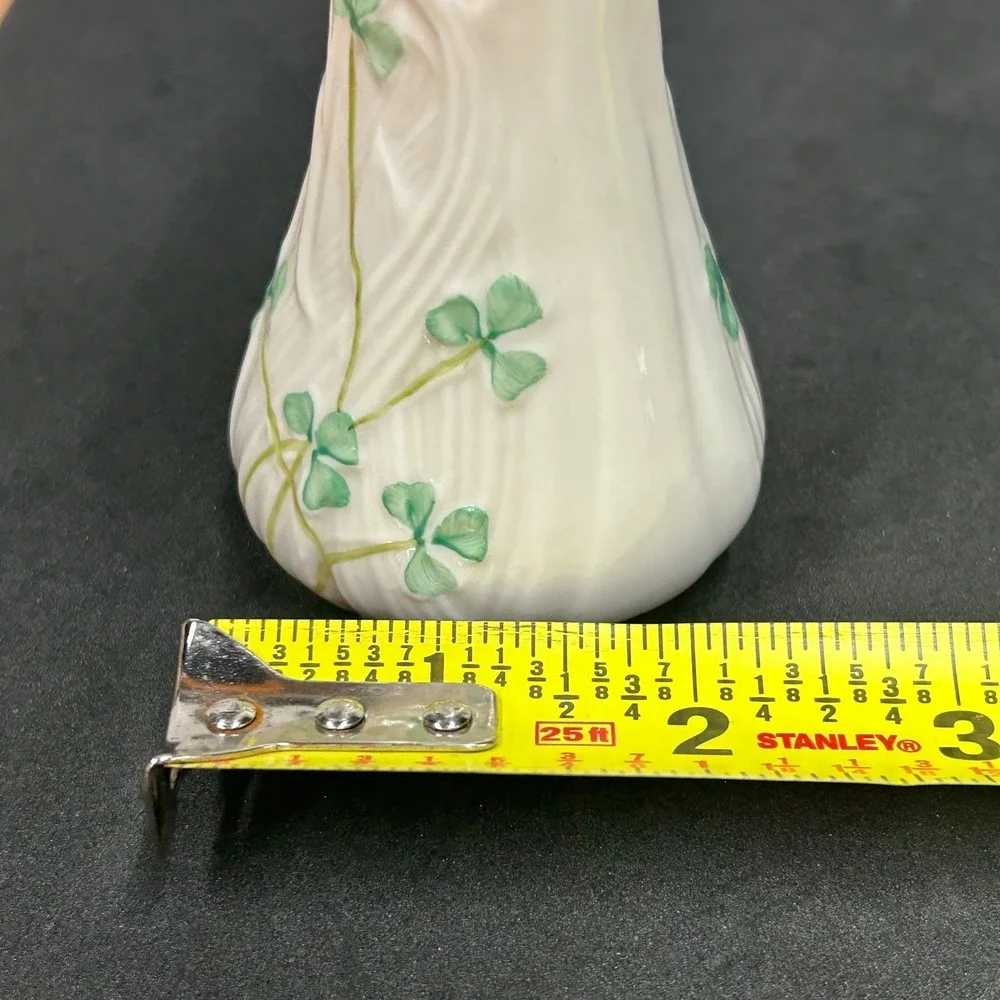 Belleek Ireland Shamrock Bud Vase Basketweave Parian China Green Mark Mini